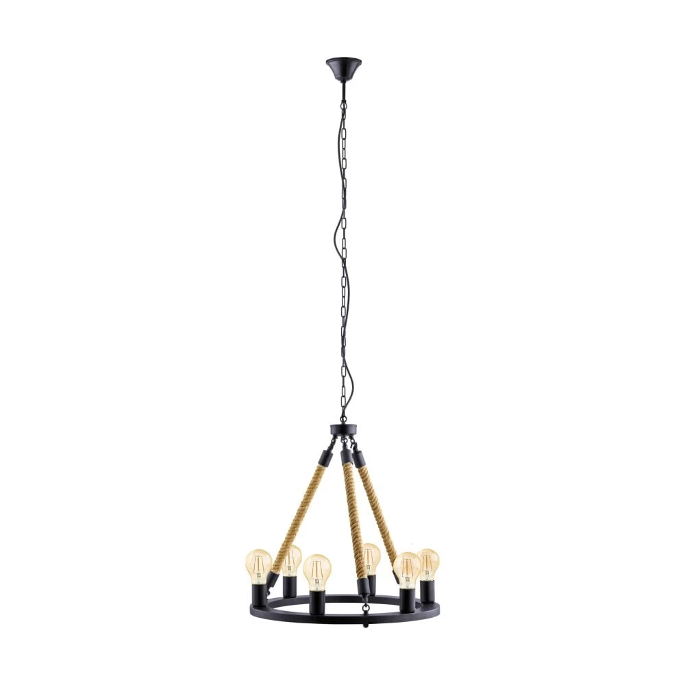 Eglo Findlay Six Lamp Hemp Rope Round Pendant 4 Eglo Findlay Six Lamp Hemp Rope Round Pendant - Image 2
