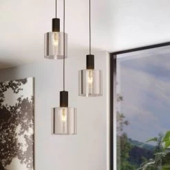 Eglo Gorosiba Triple Round Pendant With Transparent Black Vaporized Glass