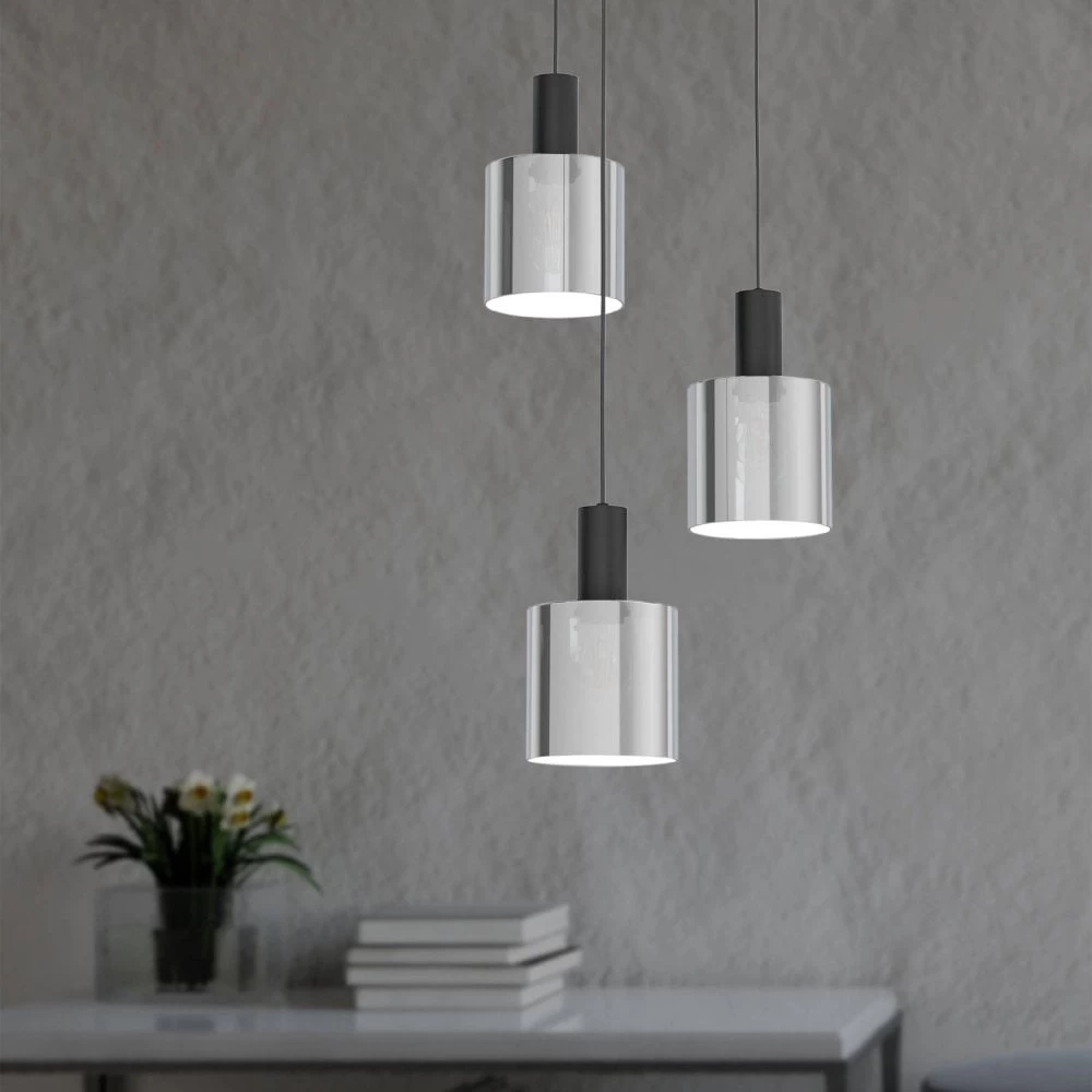 Eglo Gorosiba Triple Round Pendant With Transparent Black Vaporized Glass 6 Eglo Gorosiba Triple Round Pendant With Transparent Black Vaporized Glass - Image 4