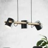Eglo Hornwood Three Lamp Linear Pendant In Pinewood & Black Adjustable Shades