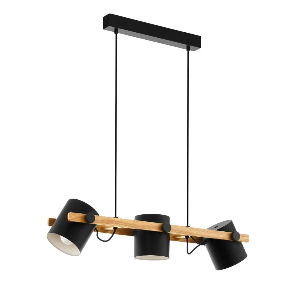 Eglo Hornwood Three Lamp Linear Pendant In Pinewood & Black Adjustable Shades 5 Eglo Hornwood Three Lamp Linear Pendant In Pinewood & Black Adjustable Shades - Image 3