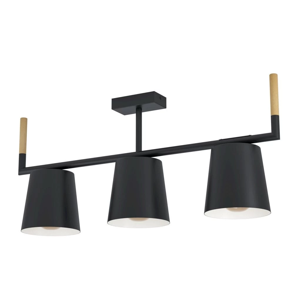 Eglo Lacey Three Lamp Linear Ceiling Light In Black With Wood Detailing 4 Eglo Lacey Three Lamp Linear Ceiling Light In Black With Wood Detailing - Image 2