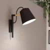 Eglo Lacey Wall Light In Black With Wood Detailing