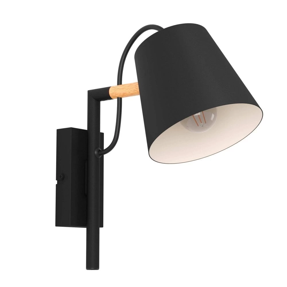 Eglo Lacey Wall Light In Black With Wood Detailing 4 Eglo Lacey Wall Light In Black With Wood Detailing - Image 2