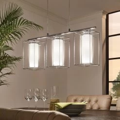 Eglo Loncino 1 Triple Pendant Light In Chrome And Satinated Glass