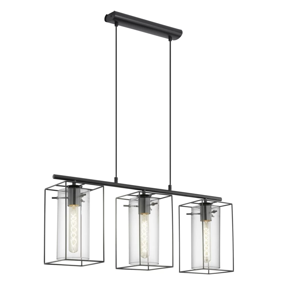 Eglo Loncino Triple Pendant Light In Black Steel And Smoked Glass 4 Eglo Loncino Triple Pendant Light In Black Steel And Smoked Glass - Image 2