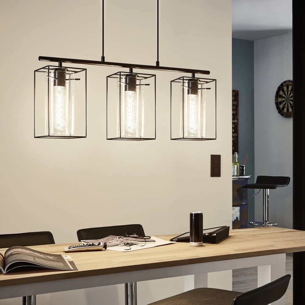 Eglo Loncino Triple Pendant Light In Black Steel And Smoked Glass 5 Eglo Loncino Triple Pendant Light In Black Steel And Smoked Glass - Image 3