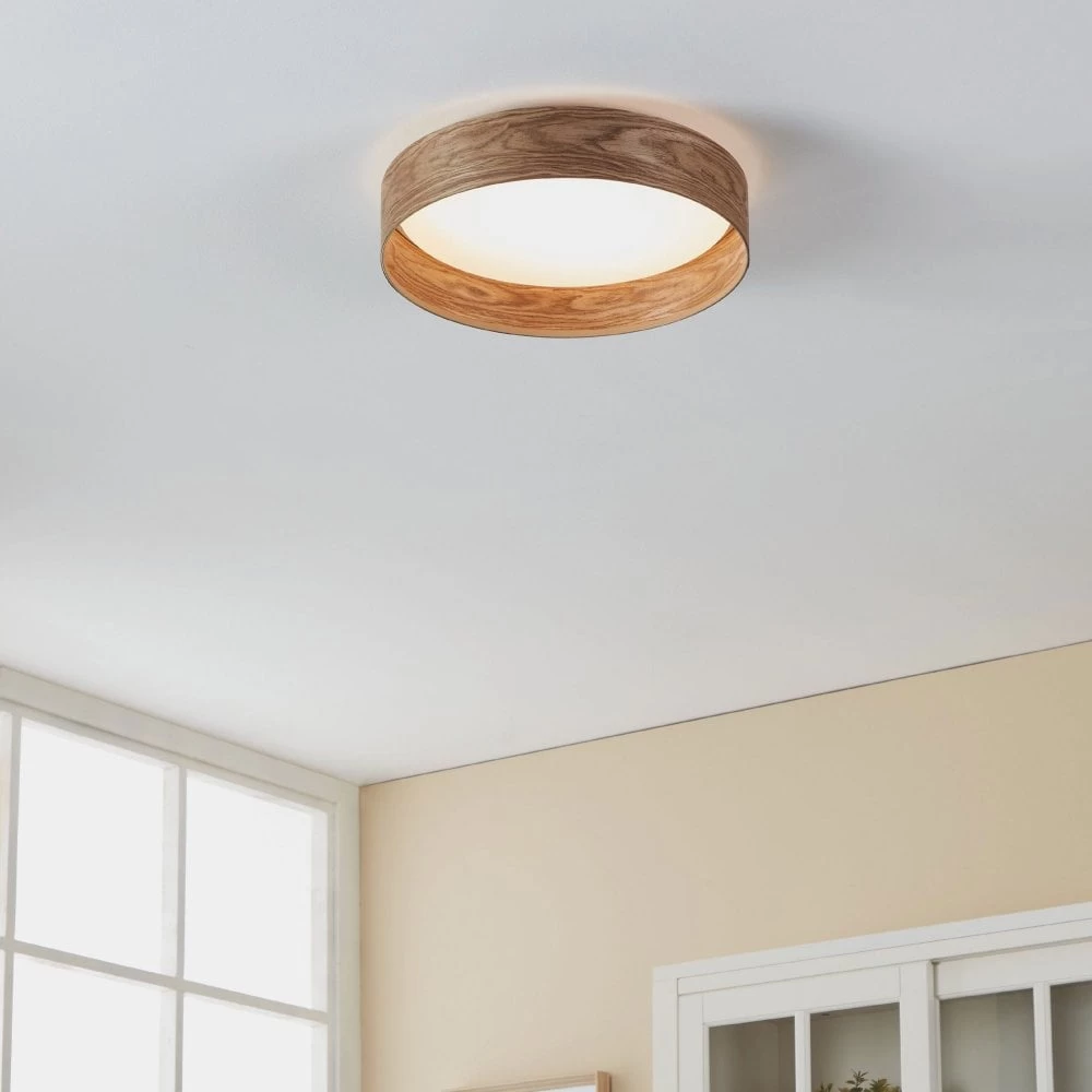 Eglo Luppineria 380mm 20w LED Ceiling Light In Oak Veneer With White Diffuser 4 Eglo Luppineria 380mm 20w LED Ceiling Light In Oak Veneer With White Diffuser - Image 2