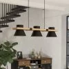 Eglo Maccles Three Lamp Linear Pendant In Black With Wood Detailing -Eglo eglo maccles three lamp linear pendant in black with wood detailing p23848 91597 image
