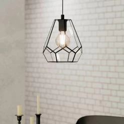 Eglo Mardyke Single Pendant In Black With Clear Terrarium Glass