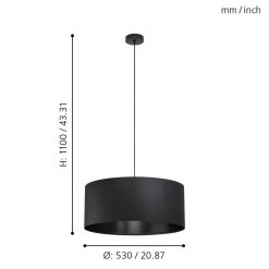 Eglo Maserlo 1 Black 530mm E27 Pendant Light -Eglo eglo maserlo 1 black 530mm e27 pendant light p15717 92418 image