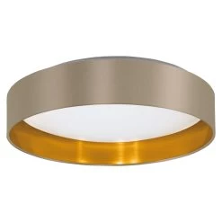 Eglo Maserlo 2 LED Flush Ceiling Light In Taupe And Gold Fabric