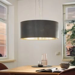 Eglo Maserlo Large Grey And Silver Fabric Pendant Light