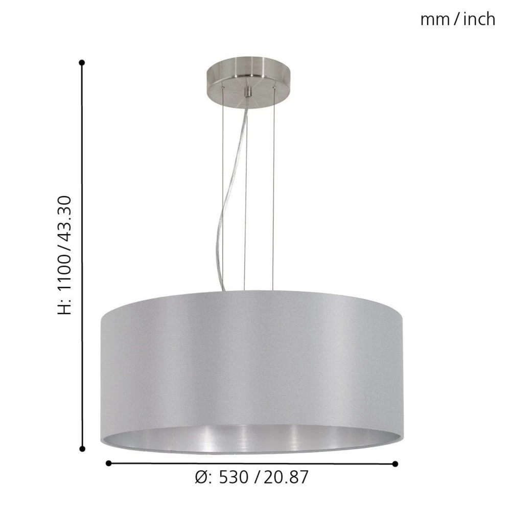 Eglo Maserlo Large Grey And Silver Fabric Pendant Light 6 Eglo Maserlo Large Grey And Silver Fabric Pendant Light - Image 4