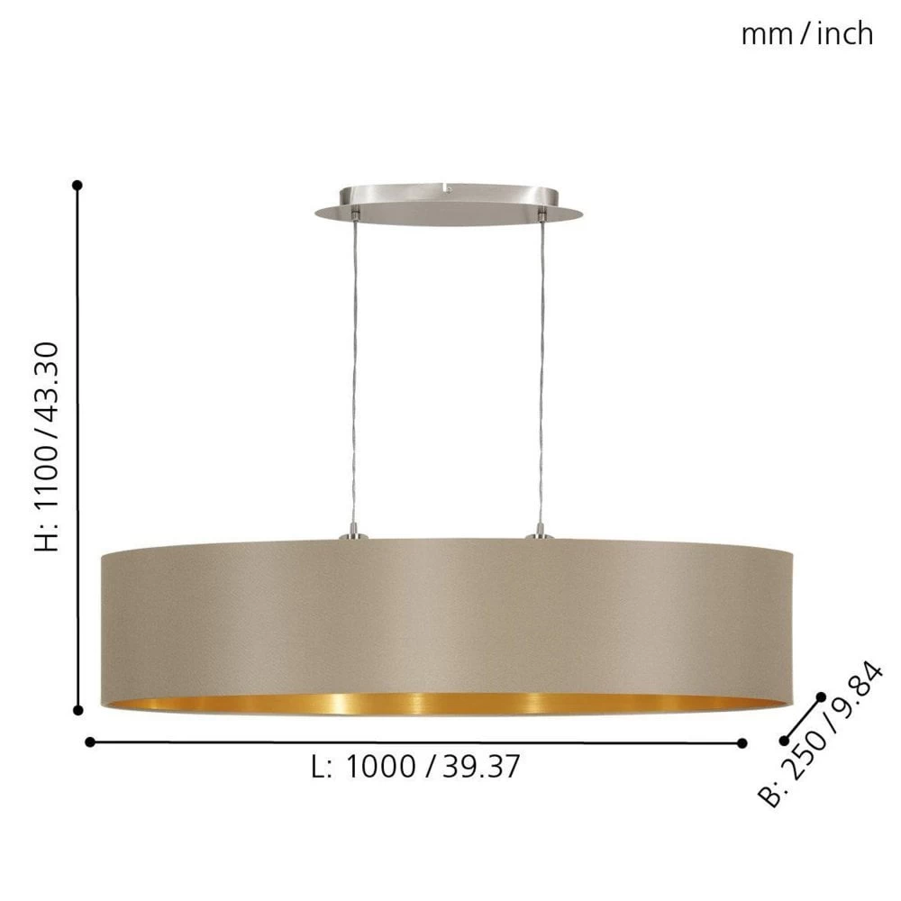 Eglo Maserlo Large Oval Taupe And Gold Fabric Pendant Light 6 Eglo Maserlo Large Oval Taupe And Gold Fabric Pendant Light - Image 4