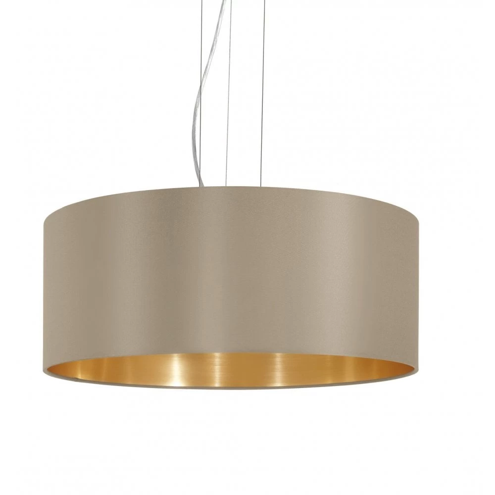 Eglo Maserlo Large Taupe And Gold Fabric Pendant Light 4 Eglo Maserlo Large Taupe And Gold Fabric Pendant Light - Image 2