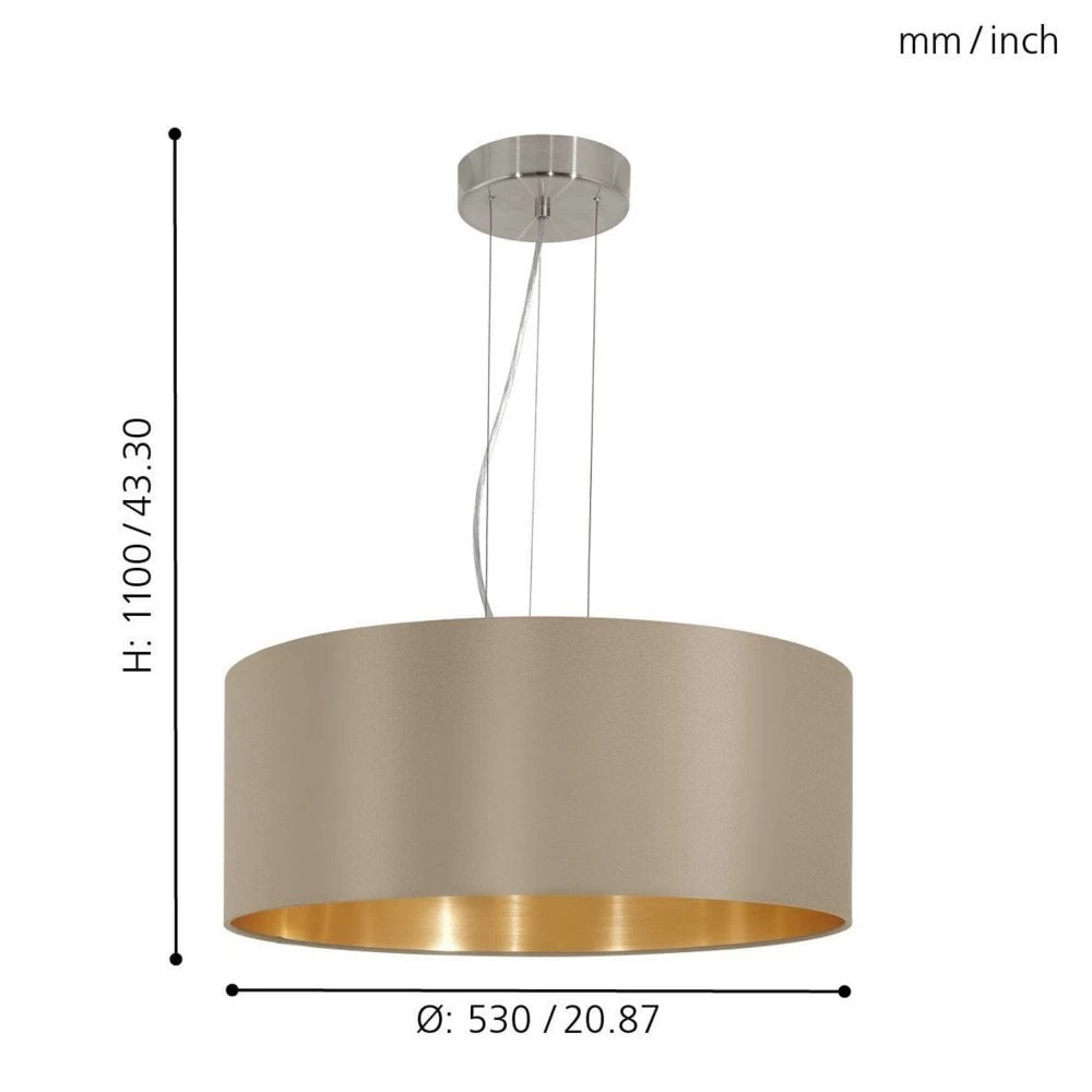 Eglo Maserlo Large Taupe And Gold Fabric Pendant Light 7 Eglo Maserlo Large Taupe And Gold Fabric Pendant Light - Image 5