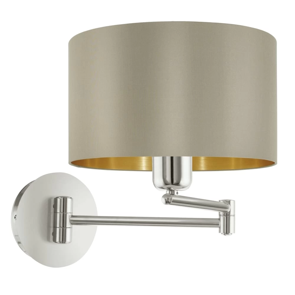 Eglo Maserlo Matt Nickel Swing Arm Wall Light With A Taupe And Gold Shade 4 Eglo Maserlo Matt Nickel Swing Arm Wall Light With A Taupe And Gold Shade - Image 2