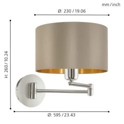 Eglo Maserlo Matt Nickel Swing Arm Wall Light With A Taupe And Gold Shade 9 Eglo Maserlo Matt Nickel Swing Arm Wall Light With A Taupe And Gold Shade -Eglo eglo maserlo matt nickel swing arm wall light with a taupe and gold shade p7210 92036 image