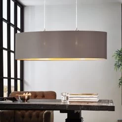 Eglo Maserlo Oval Cappucino And Gold Fabric Pendant Light