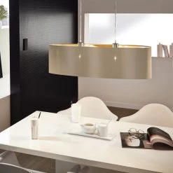 Eglo Maserlo Oval Taupe And Gold Fabric Pendant Light