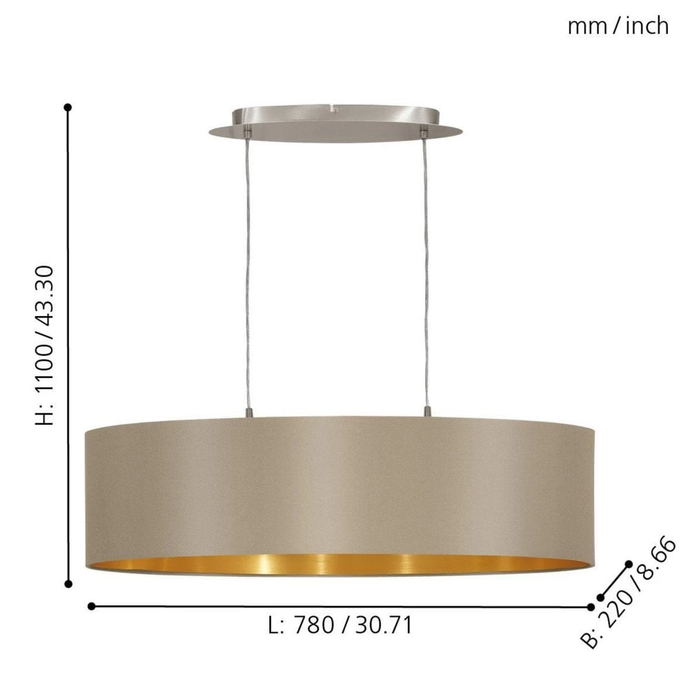Eglo Maserlo Oval Taupe And Gold Fabric Pendant Light 7 Eglo Maserlo Oval Taupe And Gold Fabric Pendant Light - Image 5