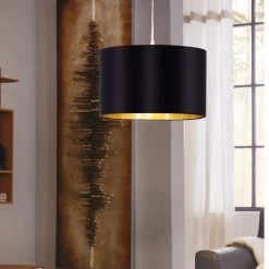 Eglo Maserlo Small Black And Gold Fabric Shade Pendant -Eglo eglo maserlo small black and gold fabric shade pendant p2108 3541 image