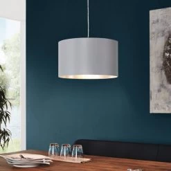 Eglo Maserlo Small Grey And Silver Fabric Pendant Light