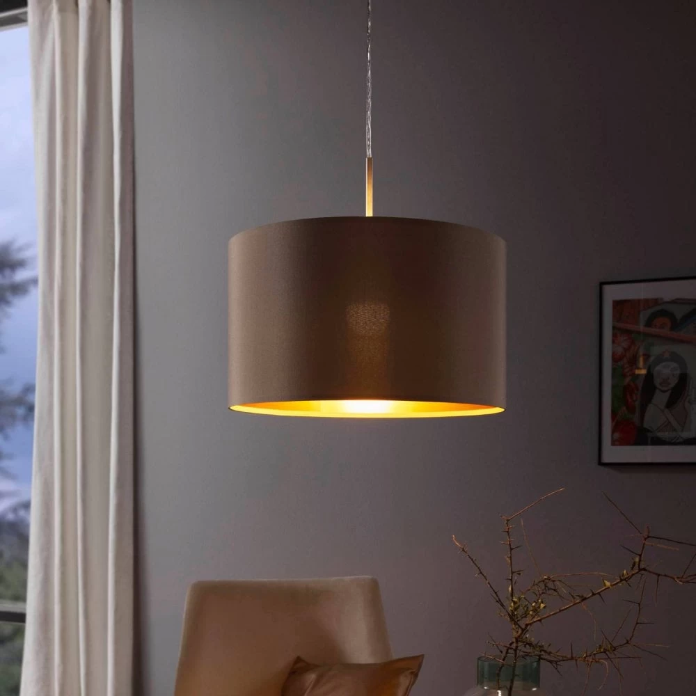 Eglo Maserlo Small Taupe And Gold Fabric Pendant Light 3 Eglo Maserlo Small Taupe And Gold Fabric Pendant Light