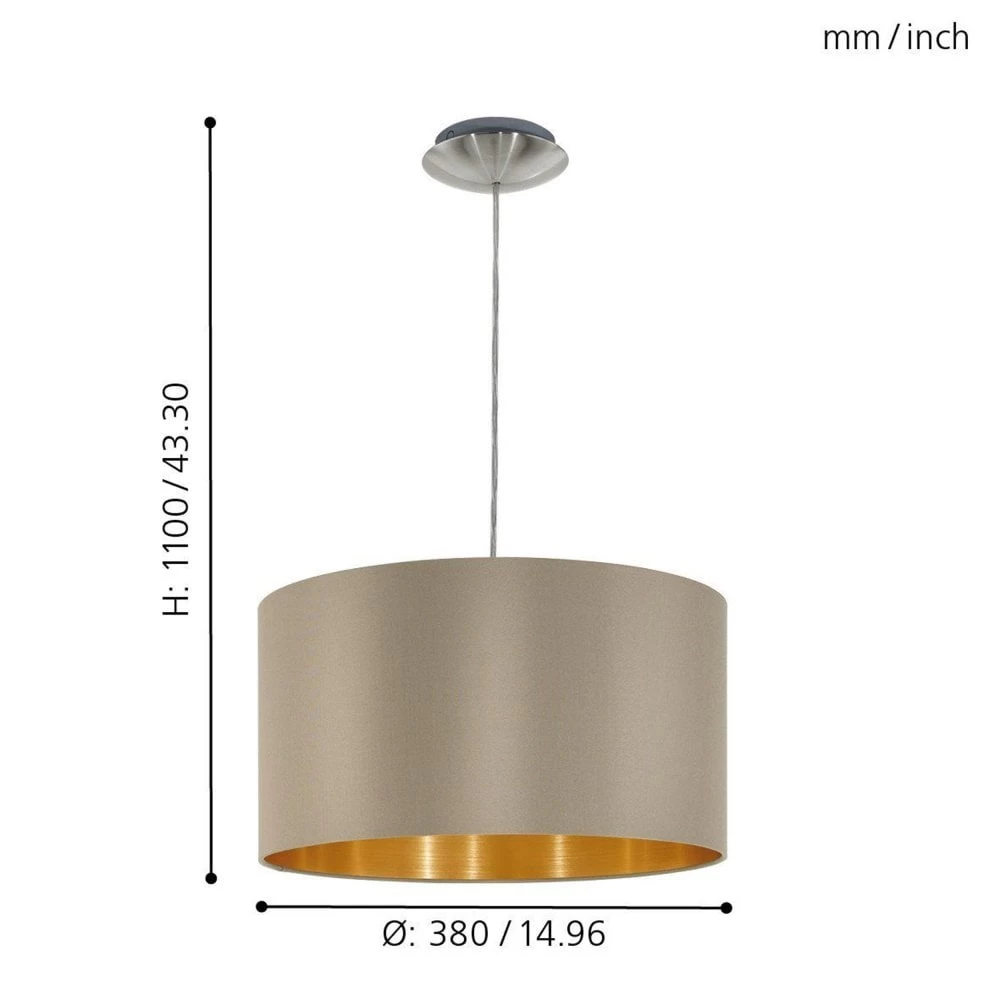 Eglo Maserlo Small Taupe And Gold Fabric Pendant Light 6 Eglo Maserlo Small Taupe And Gold Fabric Pendant Light - Image 4