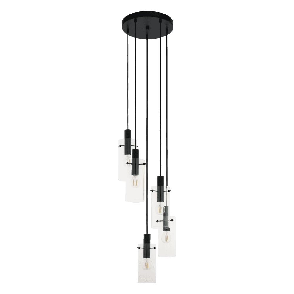 Eglo Montefino Five Drop Cluster Pendant In Black With Clear Glass 5 Eglo Montefino Five Drop Cluster Pendant In Black With Clear Glass - Image 3