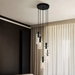 Eglo Montefino Five Drop Cluster Pendant In Black With Clear Glass