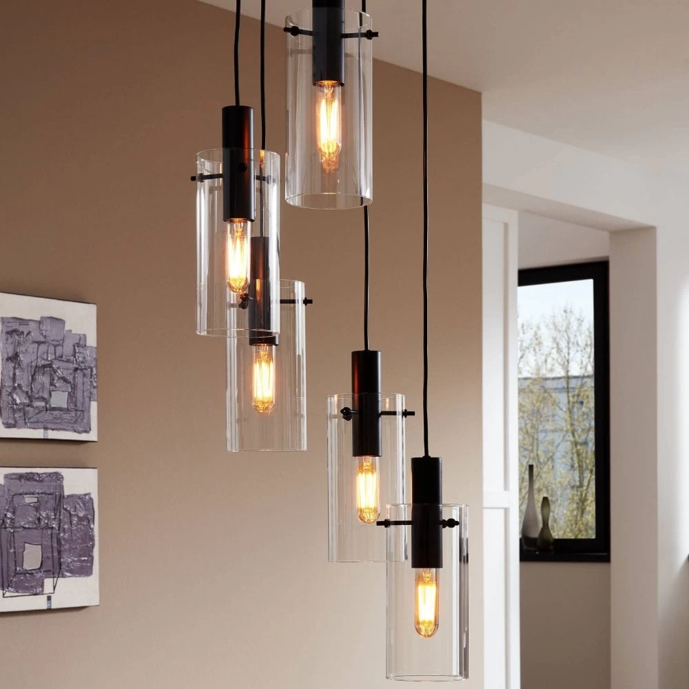 Eglo Montefino Five Drop Cluster Pendant In Black With Clear Glass 6 Eglo Montefino Five Drop Cluster Pendant In Black With Clear Glass - Image 4