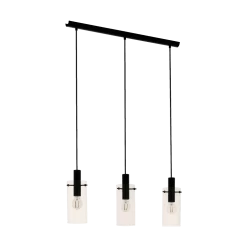 Eglo Montefino Triple Bar Pendant In Black With Clear Glass