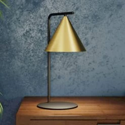 Eglo Narices Table Lamp In Black With Brushed Brass Shade With Gold Inner