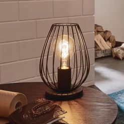 Eglo Newtown Black Vintage Cage Table Lamp