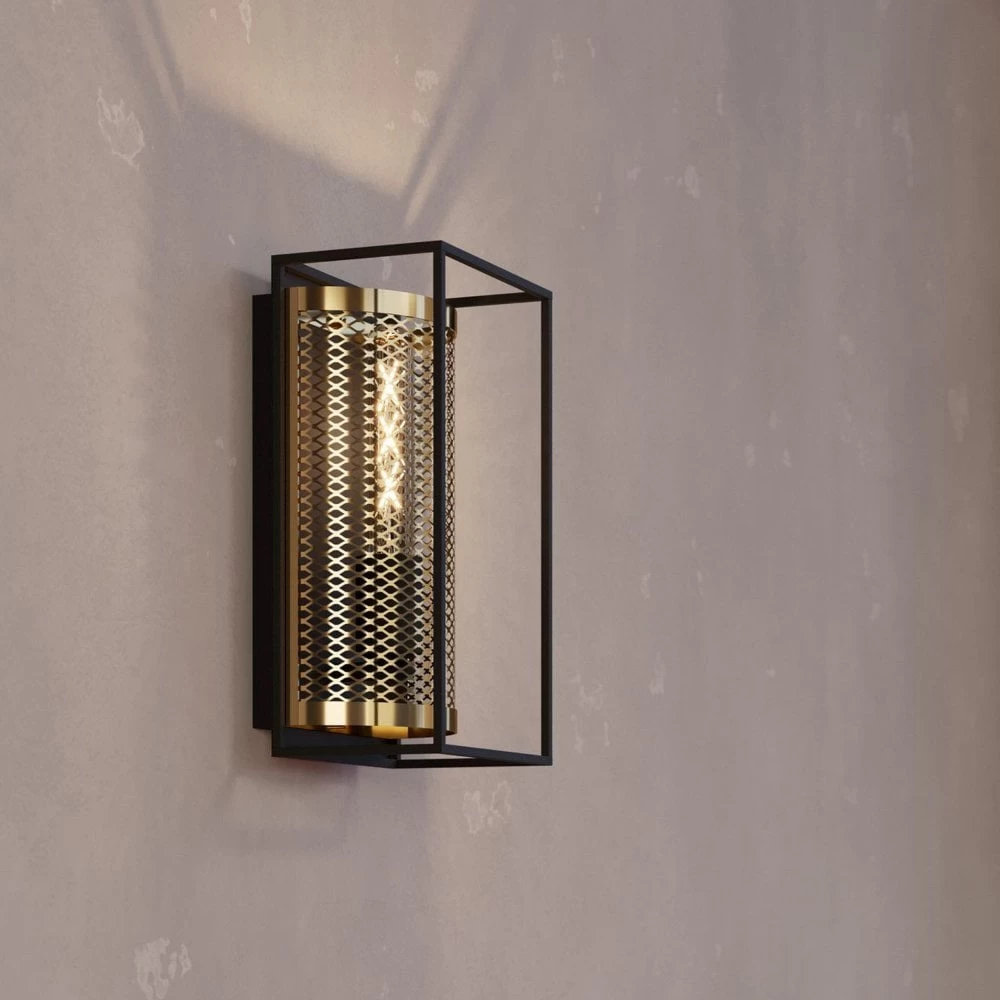 Eglo Nohales Wall Light In Black With Metal Mesh Element In Brass 3 Eglo Nohales Wall Light In Black With Metal Mesh Element In Brass