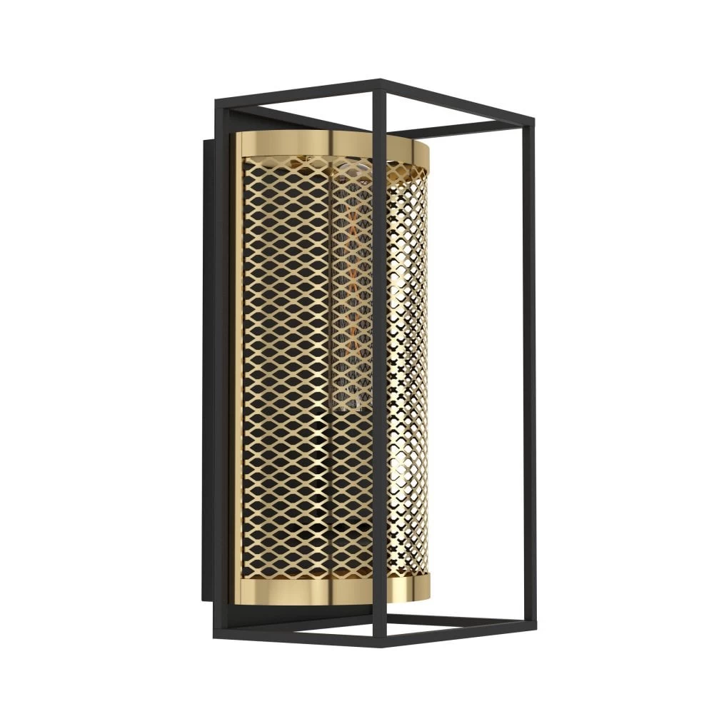 Eglo Nohales Wall Light In Black With Metal Mesh Element In Brass 4 Eglo Nohales Wall Light In Black With Metal Mesh Element In Brass - Image 2