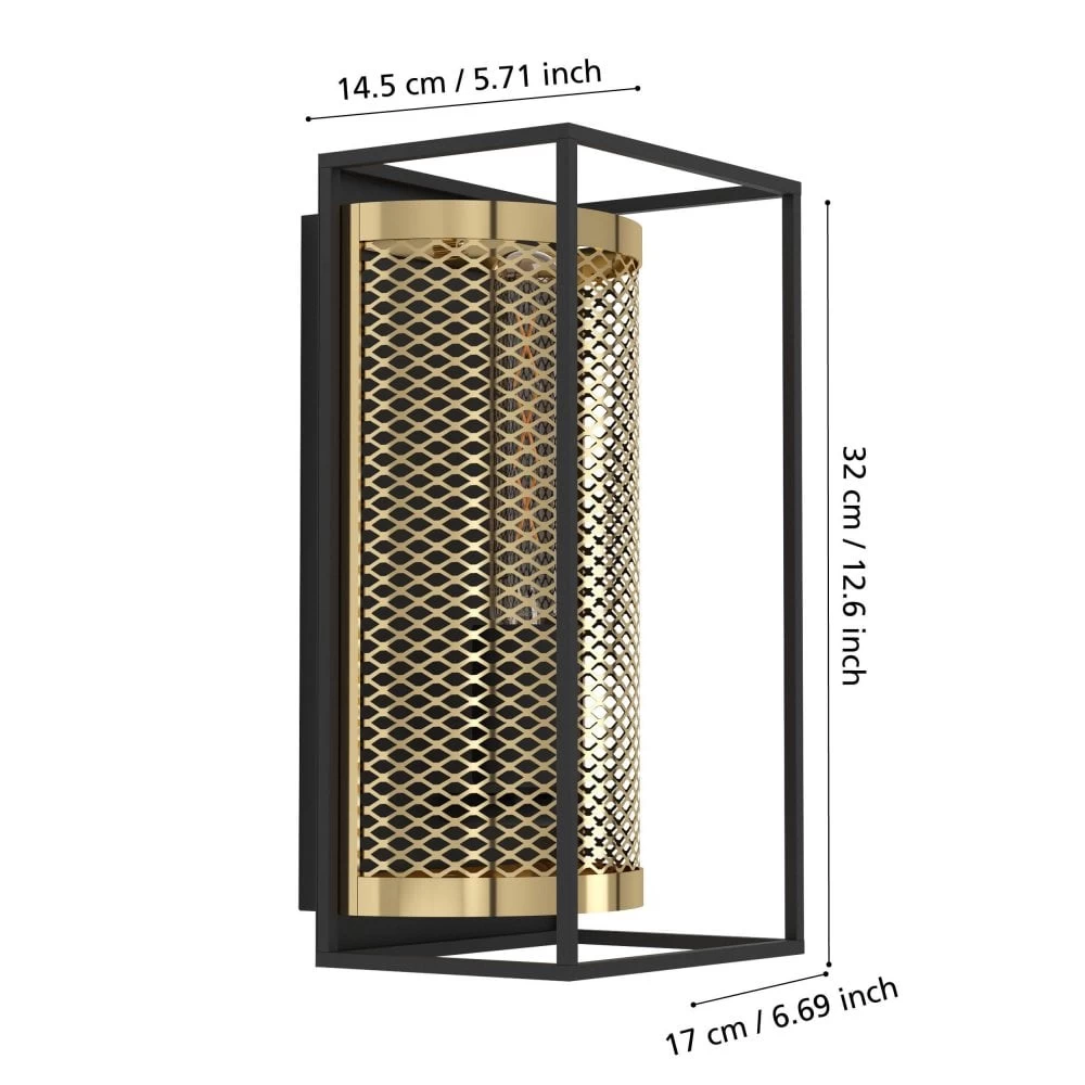 Eglo Nohales Wall Light In Black With Metal Mesh Element In Brass 7 Eglo Nohales Wall Light In Black With Metal Mesh Element In Brass - Image 5