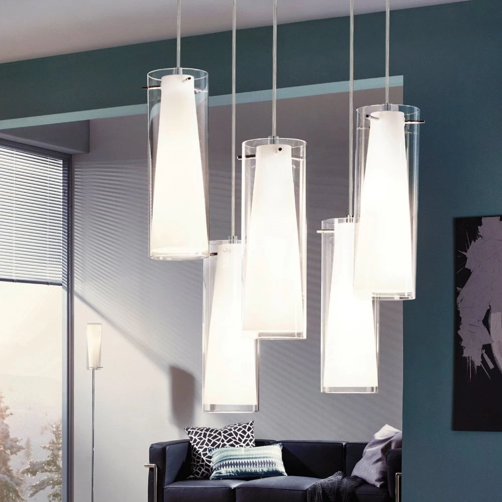Eglo Pinto Five Drop Transparent And White Glass Pendant 5 Eglo Pinto Five Drop Transparent And White Glass Pendant - Image 3
