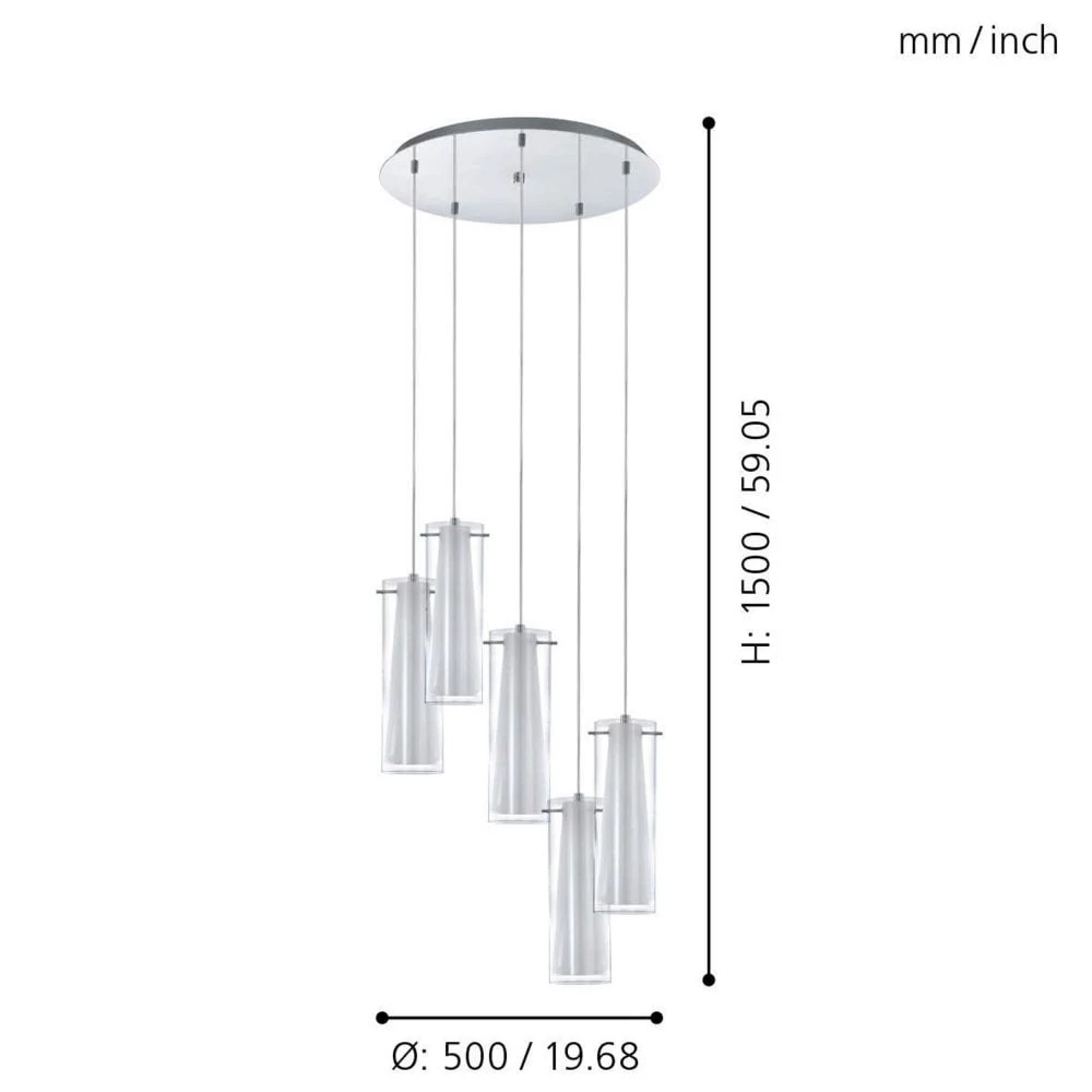 Eglo Pinto Five Drop Transparent And White Glass Pendant 6 Eglo Pinto Five Drop Transparent And White Glass Pendant - Image 4