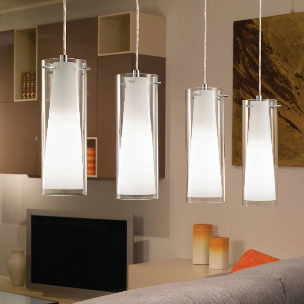 Eglo Pinto Four Drop Transparent And White Glass Pendant 3 Eglo Pinto Four Drop Transparent And White Glass Pendant