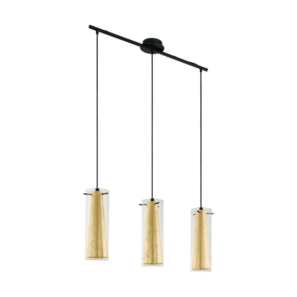 Eglo Pinto Gold Triple Drop Glass Bar Pendant Light 4 Eglo Pinto Gold Triple Drop Glass Bar Pendant Light - Image 2