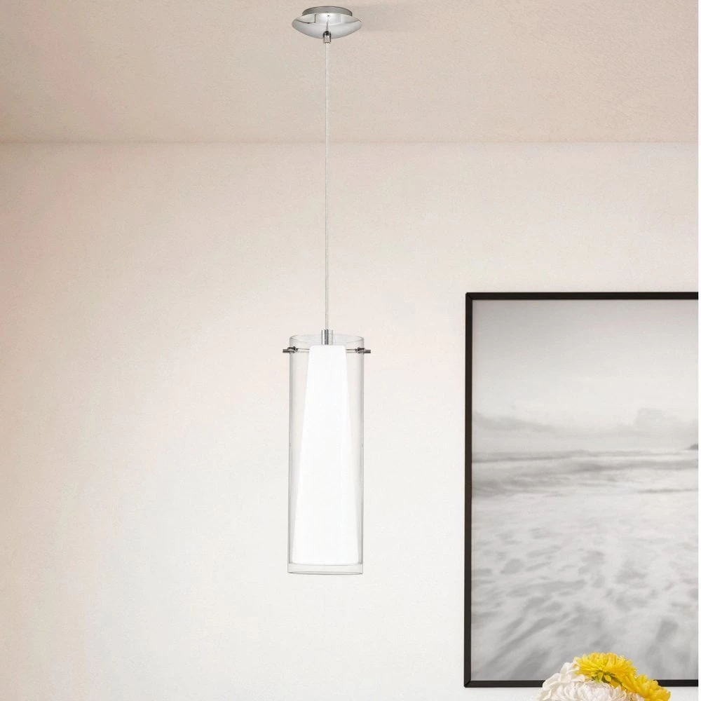 Eglo Pinto Single Drop Transparent And White Glass Pendant 3 Eglo Pinto Single Drop Transparent And White Glass Pendant