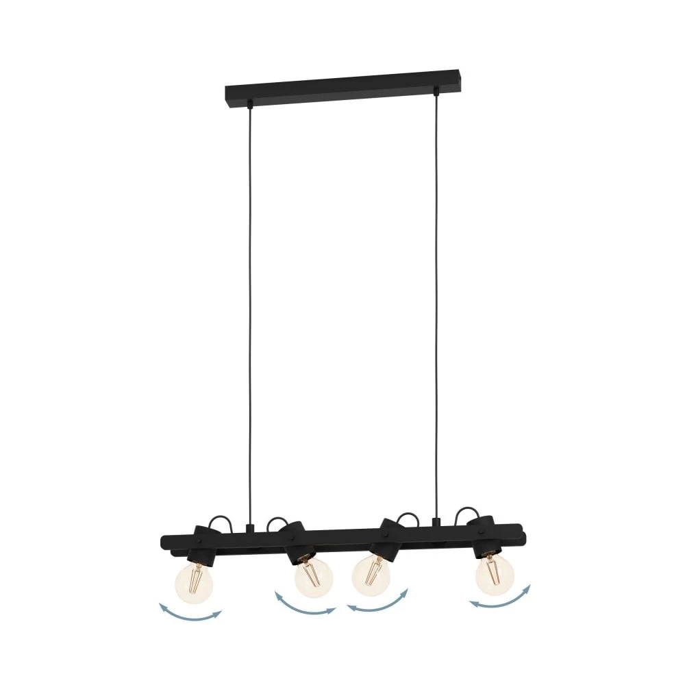 Eglo Plimsoll Four Lamp Linear Pendant In A Black Wooden Frame 5 Eglo Plimsoll Four Lamp Linear Pendant In A Black Wooden Frame - Image 3