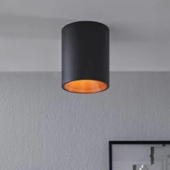 Eglo Polasso Round Surface Mounted Ceiling Downlight In Black And Copper