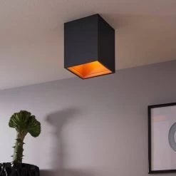 Eglo Polasso Square Surface Mount Ceiling Downlight In Black And Copper