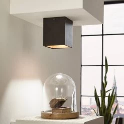 Eglo Polasso Square Surface Mounted Ceiling Downlight In Black And Gold