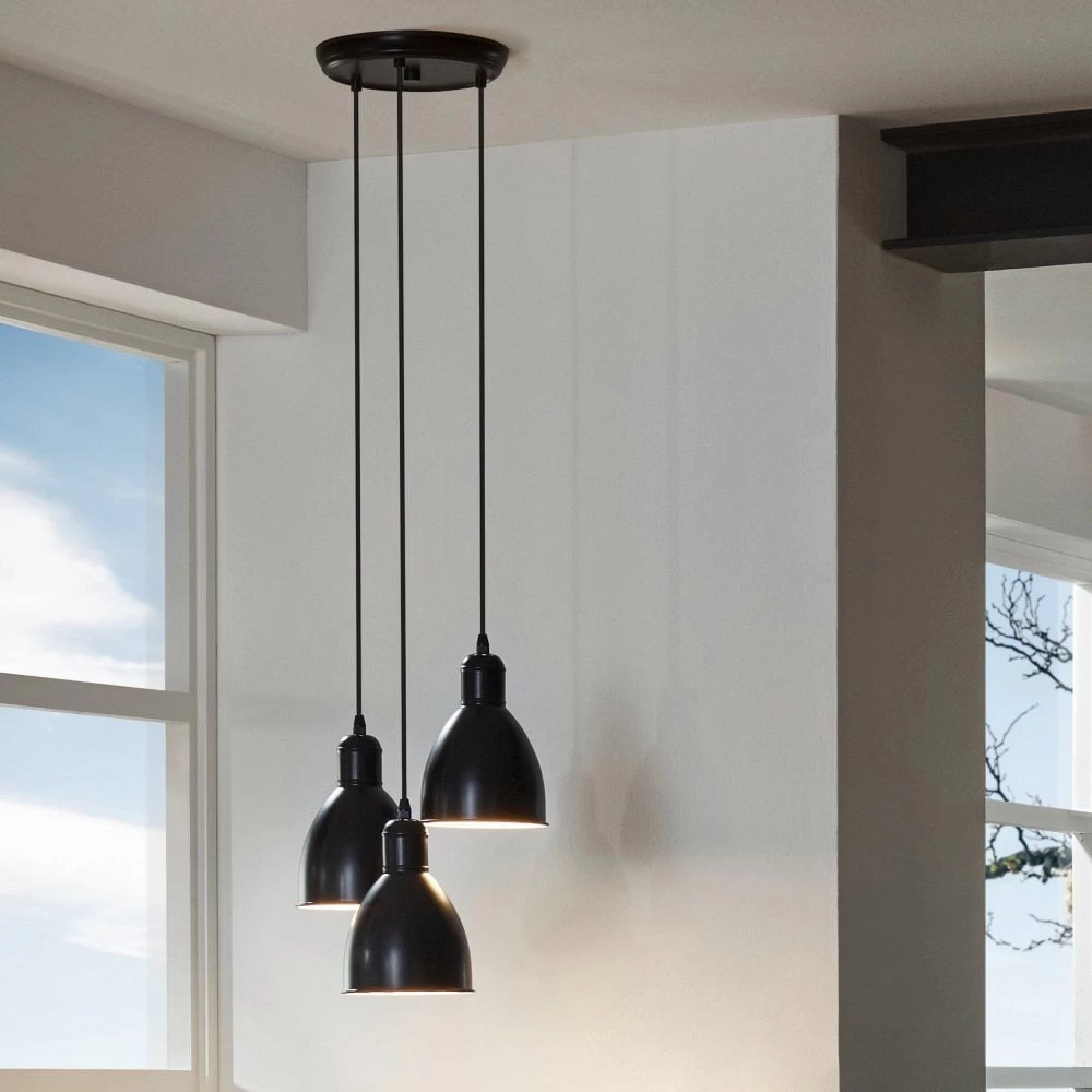 Eglo Priddy Triple Drop Pendant Light In Black 3 Eglo Priddy Triple Drop Pendant Light In Black