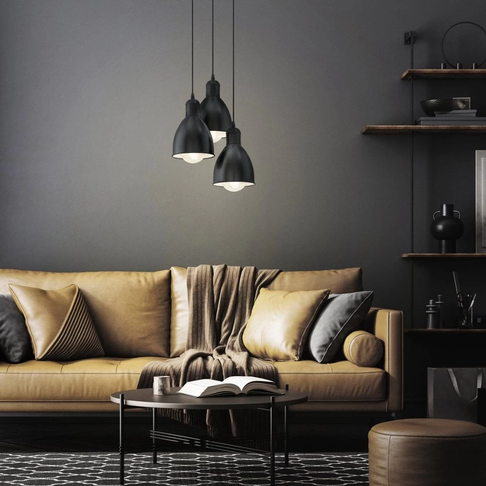 Eglo Priddy Triple Drop Pendant Light In Black 6 Eglo Priddy Triple Drop Pendant Light In Black - Image 4